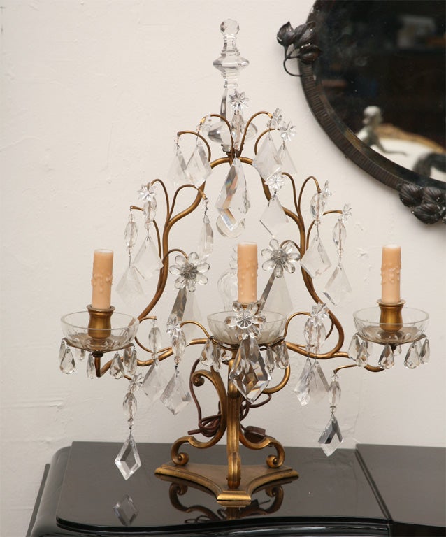 PAIR NAPOLEON III DORE BRONZE ROCK CRYSTAL GIRANDOLES