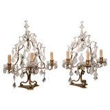 PAIR NAPOLEON III DORE BRONZE ROCK CRYSTAL GIRANDOLES