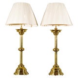 Pair French Brass Candlestick Lamps