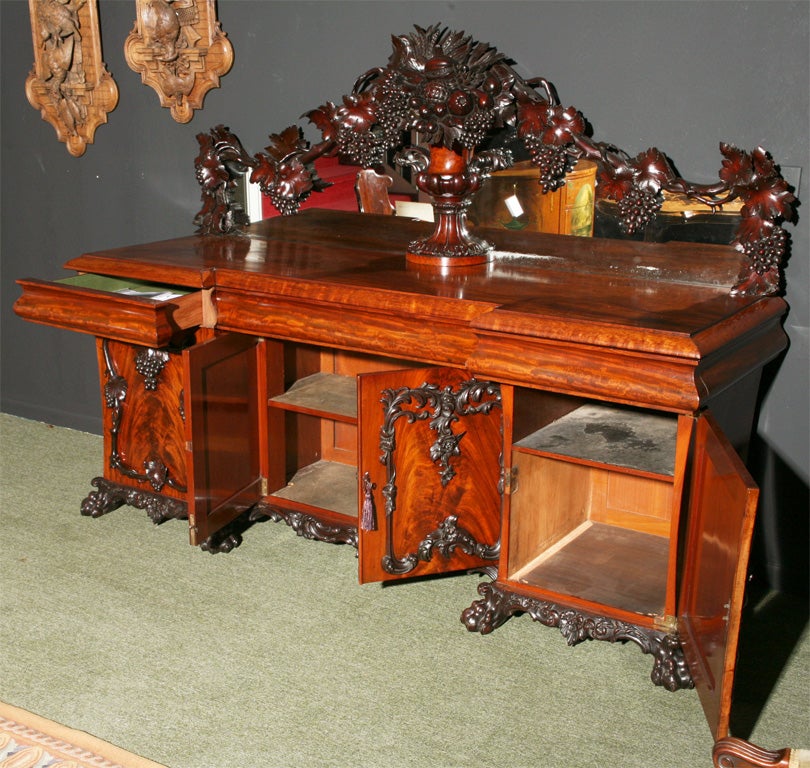 A very rare and important English sideboard made for and exhibited at the Great Exhibition of 1851 at the Crystal Palace in London. The sideboard is made of mahogany, a full history and provenance of the piece is available. Pieces from the Great
