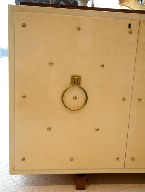Italian Studded  Parchment Credenza by Aldo Tura