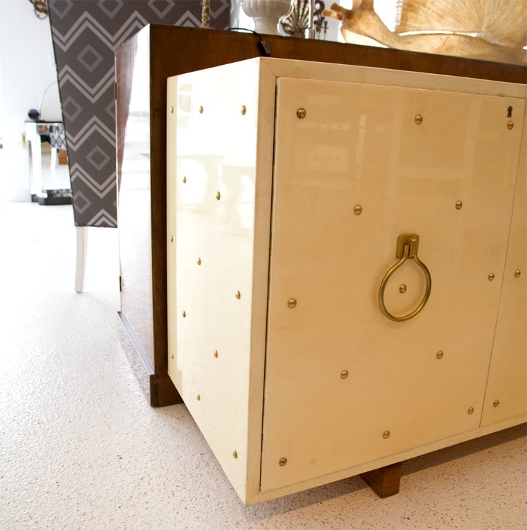 Lacquered Studded  Parchment Credenza by Aldo Tura