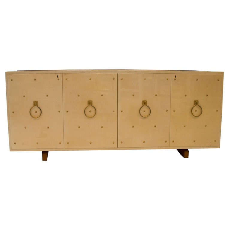 Studded  Parchment Credenza by Aldo Tura
