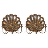 Retro Pair of Carved and Gessoed Wood and Mirror Sconces
