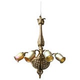 Antique FRENCH "ART NOUVEAU" GILT BRONZE/ CRYSTAL BASKET CHANDELIER