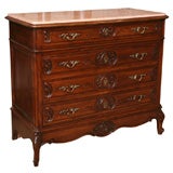 Antique FRENCH "LOUIS XV" WALNUT DRESSER/ COMMODE - PINK MARBLE TOP