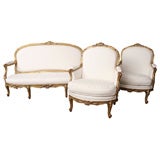 Antique EARLY 19th CENTURY FRENCH "LOUIS XV" 3 PIECE SALON SUITE
