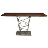 FRENCH ART DECO  MACASSAR EBONY CONSOLE - SCROLLED IRON BASE
