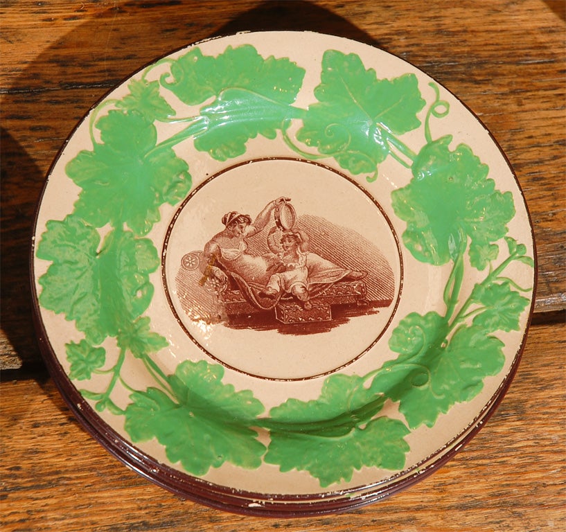 19th Century Set of Painted English Paste Ware with Adam Buck Transfers