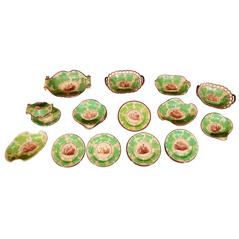 Set of Painted English Paste Ware with Adam Buck Transfers