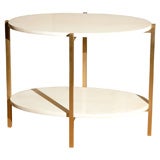 Oval Side Table with Parchment top and shelf and bronze legs Oval Side Table with Parchment top and shelf and bronze legs