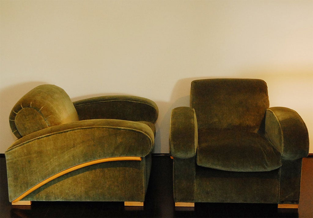 Pair of Armchairs seen on the classic movie THE AVIATOR.<br />
Upholstered in mohair.