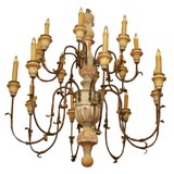 Antique 7267  16 LIGHT CHANDELIER CARVED WOOD AND TOLE