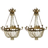 8034   PAIR OF 19TH C FRENCH CRYSTAL AND TOLE CHANDELIERS