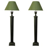 * 8005  A PAIR OF BRONZE URN LAMPS UPON  CLASSICAL COLUMS