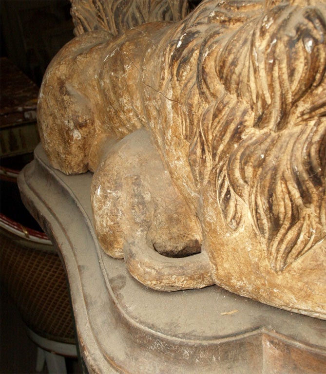 19th Century Pair 19th c Sculpted Wood Lions For Sale