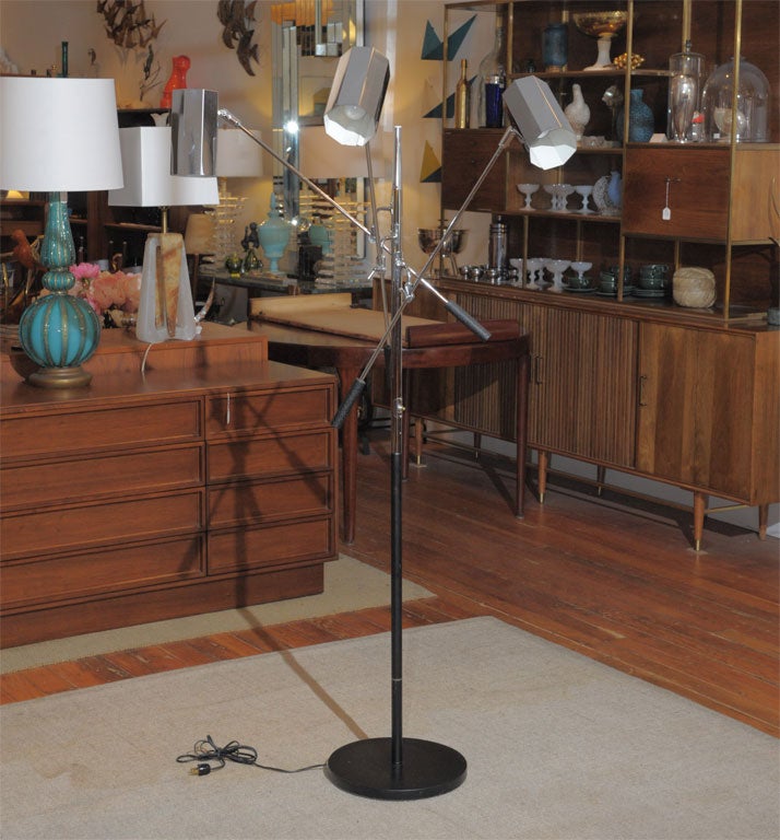 Chrome three arm floor lamp with octagonal shaped shades in very good original condition.