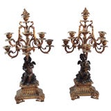 Pair of bronze, and gilt bronze candelabra