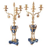 Pair of French Ormolu & Blue Marble Candelabra.