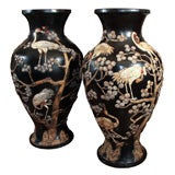 Antique Very Large pair of Japanese Lacquer Urns - Over 4 feet tall!