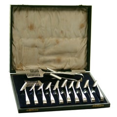Used Silver Plate Fitted Boxed Set of Asparagus Server and Holders
