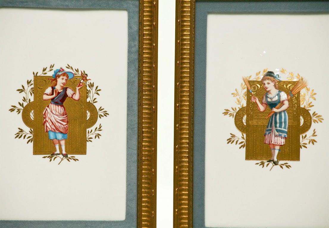 Pair of Signed Allen Wedgwood Hand Painted Porcelain Plaques of Children In Excellent Condition For Sale In Great Barrington, MA
