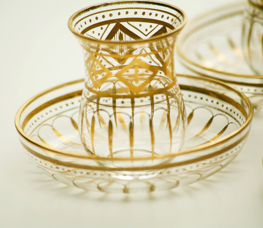 Late 19th Century Set of 12 Handblown Crystal Tea Glasses with Gilt Enamel Decoration