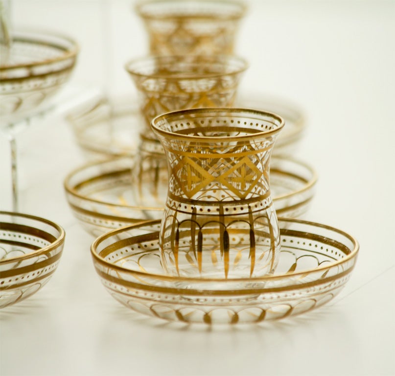 Set of 12 Handblown Crystal Tea Glasses with Gilt Enamel Decoration 2