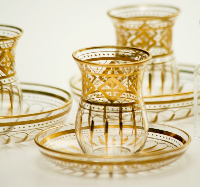 Set of 12 Handblown Crystal Tea Glasses with Gilt Enamel Decoration 3