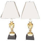 Pair of Bronze Dore and Marble Lamps