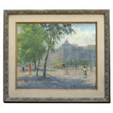 Vintage Sunny City Scape Oil Painting