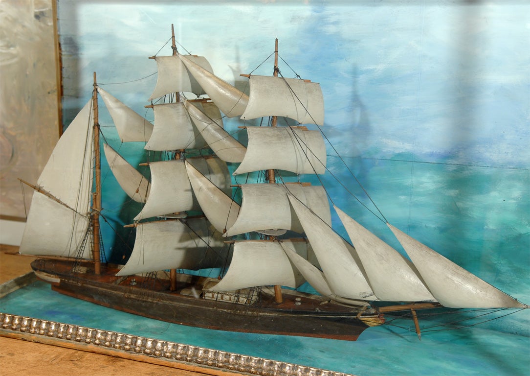 Glass Large English Ship Diorama For Sale