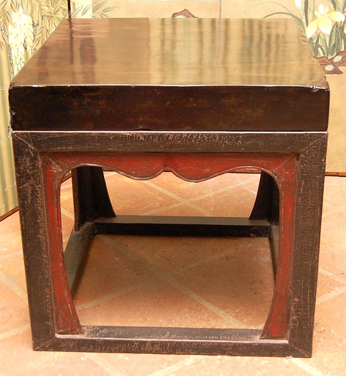 Mid 19thC. Q'ing Dynsty Stone Topped Lacquered Caligraphy Table