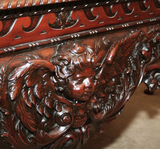 GEORGE II STYLE CARVED MAHOGANY CONSOLE WITH WINGED CHERUBS AN 2