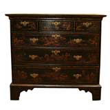 Queen Anne Period Black Chinoiserie lacquered chest of drawers