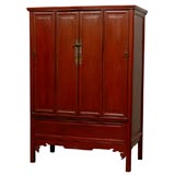 19th Century Qing Dynasty Four Door Red Painted Wedding Cabinet