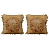 New Aubusson Tapestry Pillow in the Bird in Wreath Design