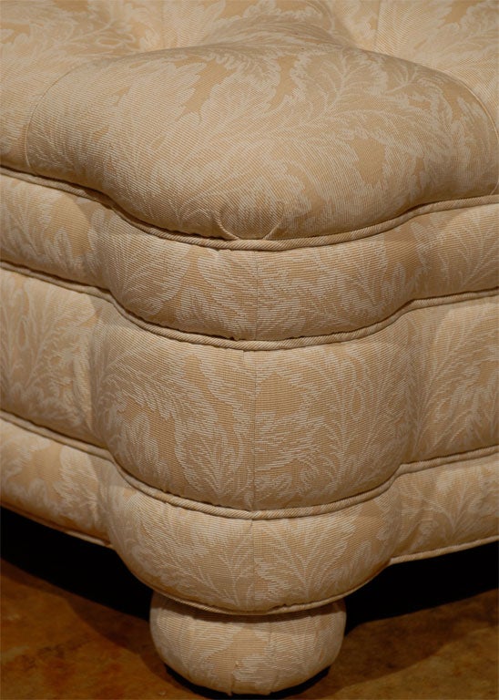 Contemporary Lee Jofa Tufted Ottoman on Upholstered Bun Feet