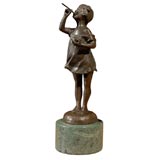 Vintage Bronze Statue of a Young Girl Blowing Bubbles by CAIZAD