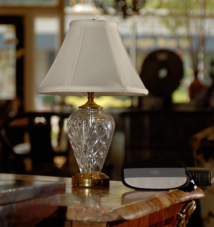 Small Waterford Crystal and Brass Kilkenny Lamp with White Waterford Shade