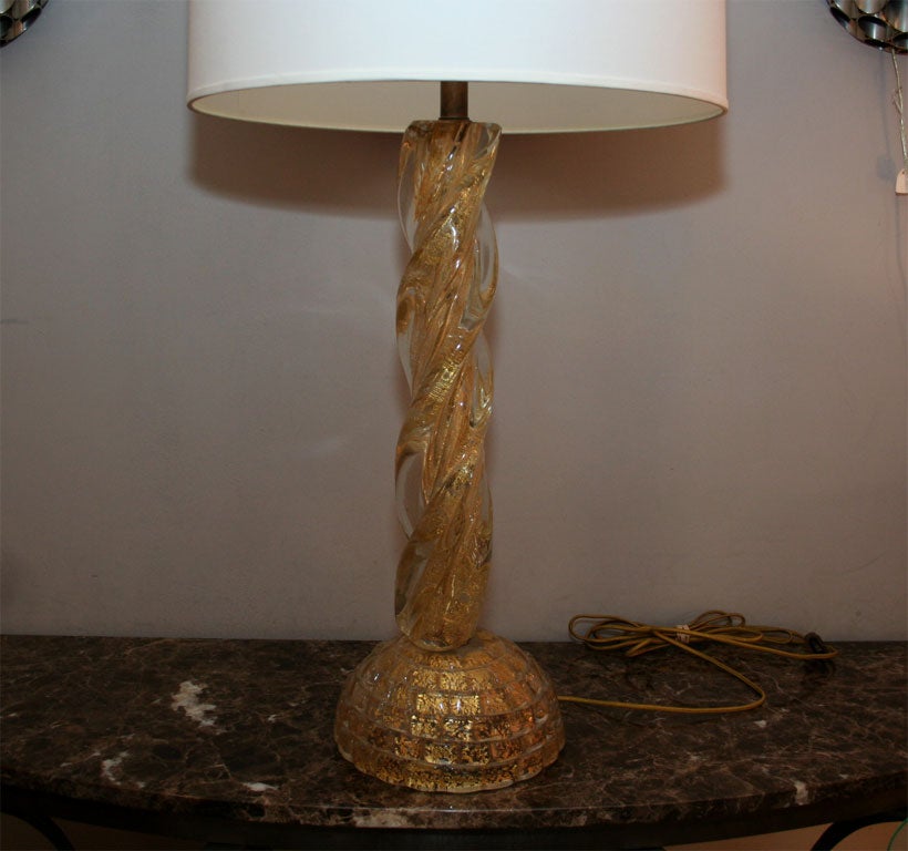 Italian Barovier Toso Table Lamp Mid Century Modern Murano Art Glass Italy 1950's For Sale