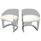 Pair of Kagan Lucite Chairs Upholstered in Curly Lamb