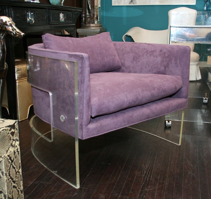 1970's MILO BAUGHMAN Lucite & Purple Ultra Suede Chair