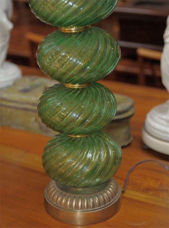 Italian Rare green coloured glass pair of lamps by Barovier & Toso For Sale