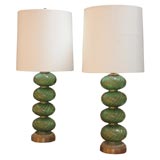Rare green coloured glass pair of lamps by Barovier & Toso
