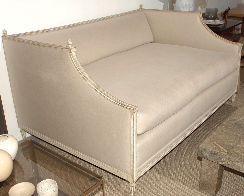 Original French mattress.Reupholstered in Roger and Goffigan waxed linen. Additional support made for base.