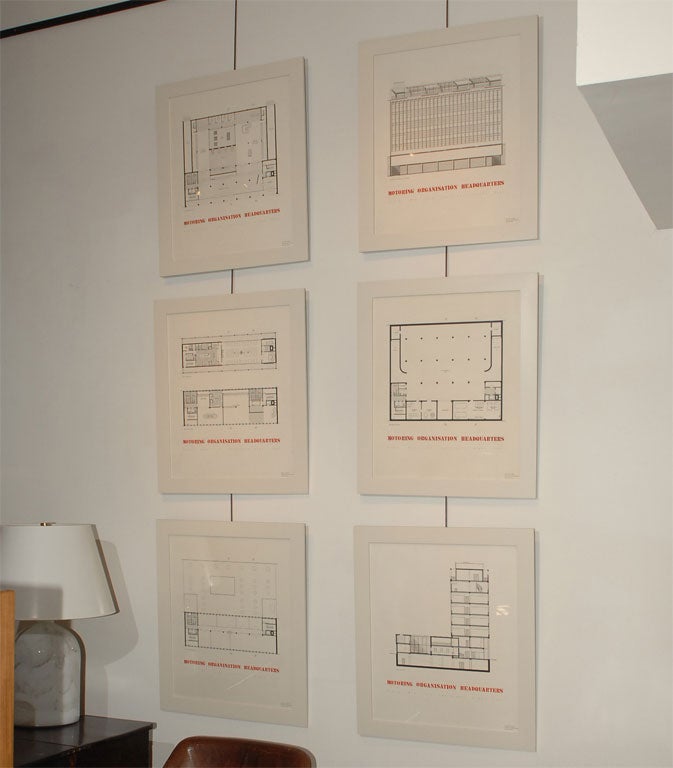 Nine different plans of the Motoring Organization Headquarters, 1956. Newly framed.