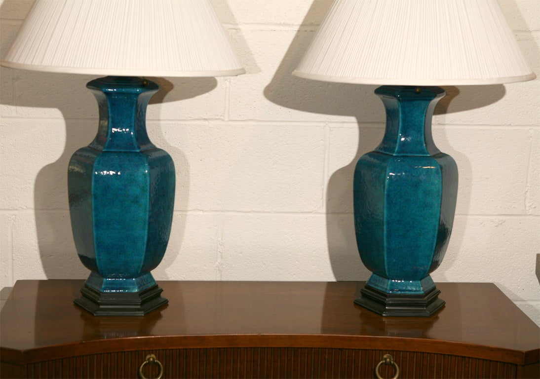 Pair of Turquoise Ceramic Lamps