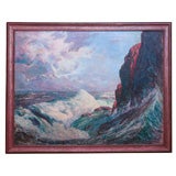 Vintage Oil Painting on Canvas of Breakers
