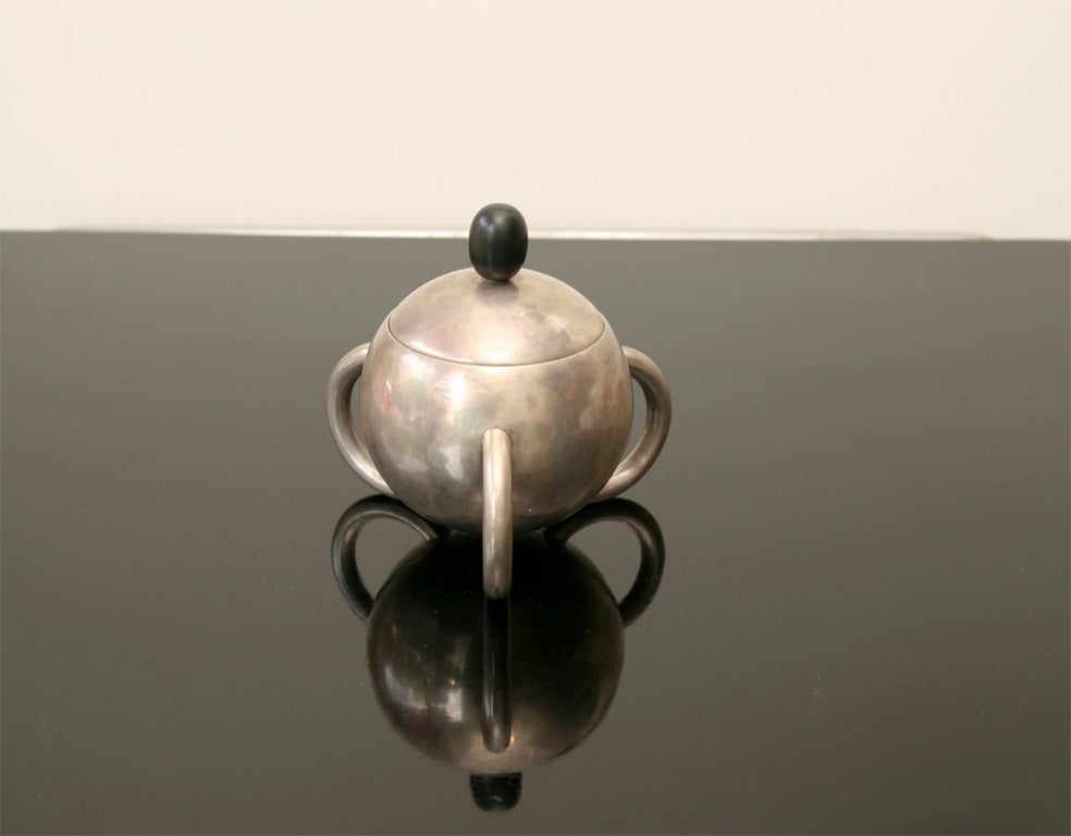 NEUMANN Bowl<br />
Modernist sterling silver, gilded inside with ebonised wood bowl.<br />
Stamped: 